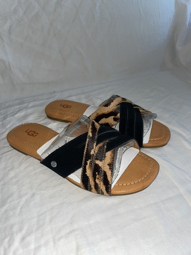Taglia 7 Sandali da donna Ugg Kenleigh Slide stampa con animali neri