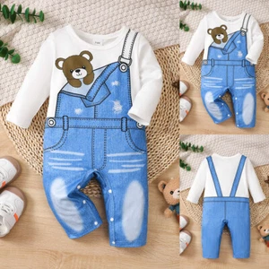 Newborn Boys Cute Bear Jumpsuits Playsuits Infant Baby Clothes Kids Party Set - Picture 1 of 14