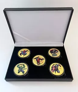 Marvel Superheroes - Iron Man Spiderman Thor Hulk 5 Gold Plated Coins Box Set - Picture 1 of 4