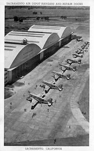 Cartolina Aeroplani Hangar Sacramento California riparazione banchine non spedita - Foto 1 di 2