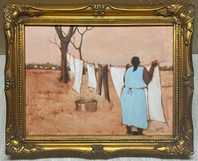 Vintage ENID RICHARDSON MOORE 'The Last Wash' AFRICAN AMERICAN Artist PAINTING - Image 1 of 4