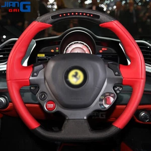 LED Carbon Fiber Red Leather Sport Steering Wheel Fits 11+ Ferrari 458 488 F12 - Picture 1 of 11