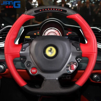 LED Carbon Fiber Red Leather Sport Steering Wheel Fits 11+ Ferrari 458 488 F12 - Image 1 of 4