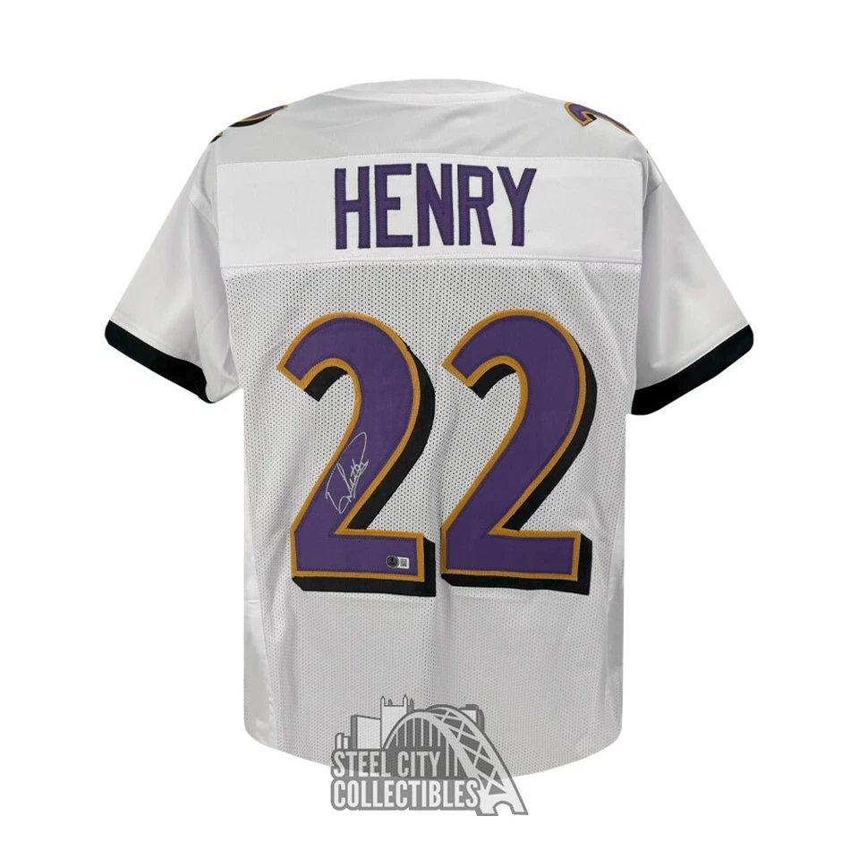 Camiseta de fútbol blanca personalizada autografiada por Derrick Henry Baltimore - BAS Foto 1 de 1