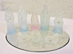 vintage 7 piece Glass Crystal Nativity Scene w Mirror - Picture 1 of 11