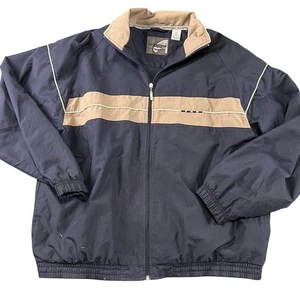 Weatherproof Windbreaker Jacket Large Navy Blue Tan Colorblock Full Zip 90s - Picture 1 of 10