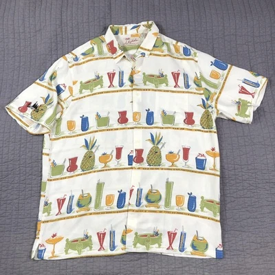 Camisa Hawaiana Kahala Hombres XL Blanca Tiki Cóctel Estampado Botón Delantero Aloha Campamento Foto 1 de 4