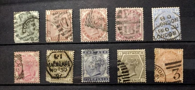 Gran Bretaña QV 1880-1881 Scott 78-87 * Buen Estado Mixto Usado Juego de 10 Foto 1 de 3