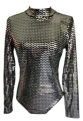 Body Top Vintage Charlotte Russe Negro Plata Espejo Metálico Para Mujer S Foto 1 de 4
