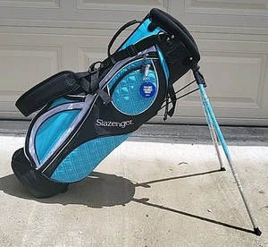 New! Slazenger Carry On/Stand Black/ Light Blue 5 Way Golf Bag 5 Zip Pockets - Picture 1 of 9