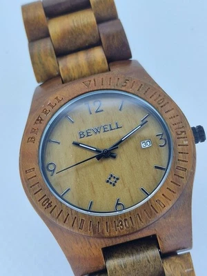 Reloj Bewell Hombre Madera Hecho a Mano Cuarzo con Fecha - Ecológico - Batería Nueva Foto 1 de 4