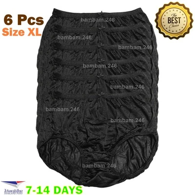x6 Black Underwear Soft Nylon Panties Briefs Classic Plus Size XL High Waist Lin - Image 1 of 4