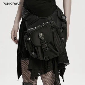 Punk Rave Unisex Black Punk Techwear Waist-Leg Bag Casual Skull Rivet Waistbag - Bild 1 von 24