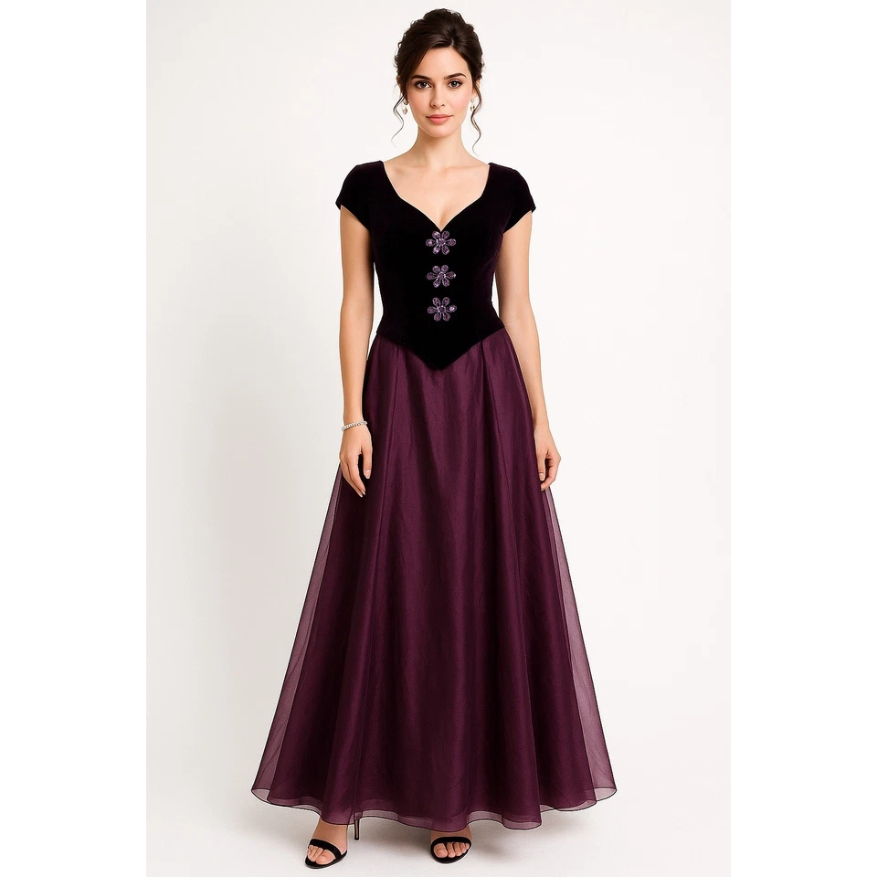 Scott McClintock Gown Womens 12 Black Velvet Purple Prom Evening Maxi Formal VTG - Image 1 of 4
