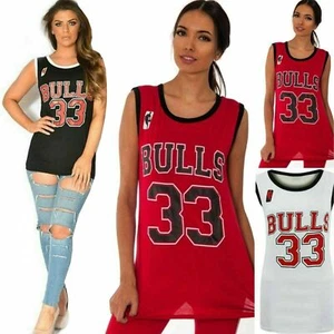 Women Bulls 33 Crop Vest Bra Top Varsity American Basketball Jersey T Shirt Tank - Picture 1 of 6