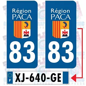 REGION 83 PACA / 2 STICKERS AUTOCOLLANT PLAQUE IMMATRICULATION DEPARTEMENT - Foto 1 di 7