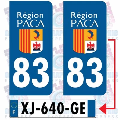 GRAPHIC EXPRESS REGION 83 PACA / 2 STICKERS AUTOCOLLANT PLAQUE IMMATRICULATION DEPARTEMENT
