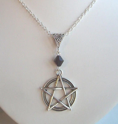Большая пентаграмма и черный бусина 18» цепочка ожерелье в подарочной сумке - викка языческий - Изображение 1 из 4