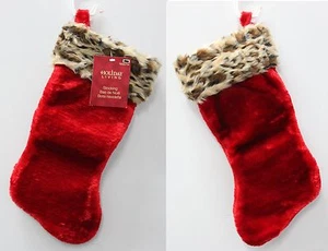 2-SET Rojo Calcetín Leopardo Puño Par Navidad Peluche Rojo Safari Ecopiel Nueva - Imagen 1 de 3