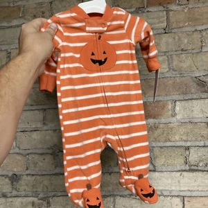 Just One You Carter’s Halloween Pumpkin Fleece Footed Sleeper 2 Way Zip Up NWT - Picture 1 of 5