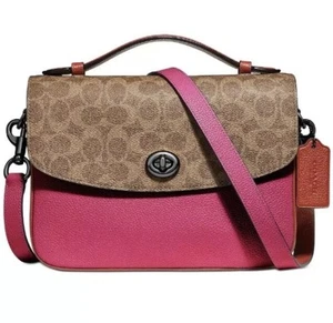 ❤️ Coach Cassie In Signature Blocking Tan/Pink/Silver Crossbody - Picture 1 of 6