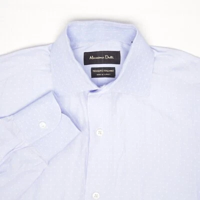 Massimo Dutti Mens Dress Shirt 14/33 Light Blue White Pique Check Texture Italy - Image 1 of 4