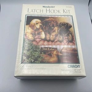 Crochet Lab Puppies Latch Hook Kit Wonder Art Dog #4386 Caron 24" x 34" Sealed! - Picture 1 of 10