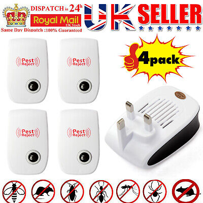 4pack Ultrasonic Pest Control Repeller Reject Rat Mouse Mice Spider UK Plug-in • 10.25£