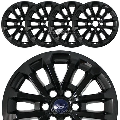 4 适合福特 F150 XLT 2018 - 2020 黑色 18 英寸车轮皮肤全轮辋盖轮毂盖 — 第 1/4 张图片