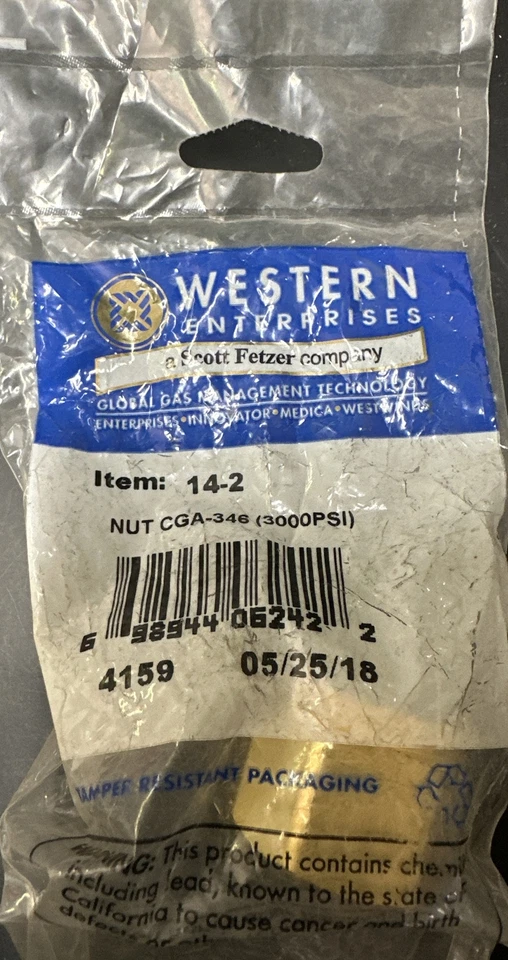 Regulator Inlet Nut, Air, Brass, CGA-346, 0.830”-14 NGO, RH Female Western (A-5) - Image 1 of 3