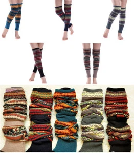 Chic Leg Warmers Crochet Leggings Winter Fair Isle Knee High Knit Warmer Socks - Picture 1 of 17