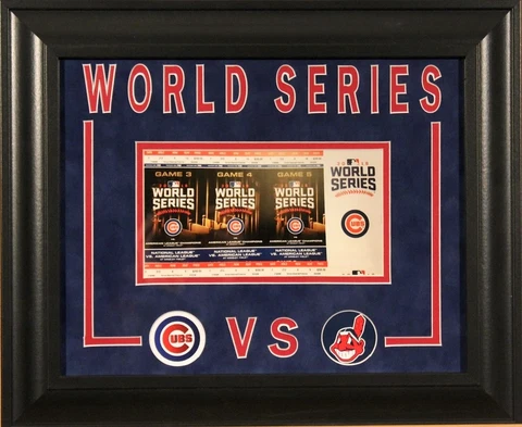2016 World Series Cubs vs Indians 14x17 Custom Framed / Matted Ticket Display Cover