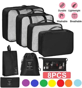 8× Packing Cubes Travel Luggage Pouch Suitcases Organizer Clothes Storage Bags - Picture 1 of 14