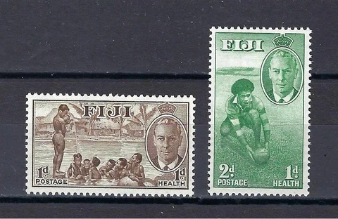Fiji 1951 Sc# B1-2 set King George Children on river or Pond Rugby player MNH Cover