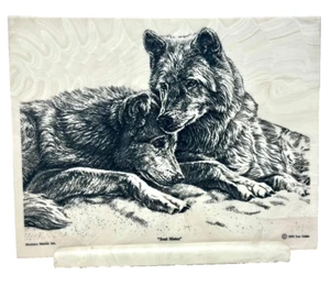 Wolves Lee Cable Montana Marmorfliese Radierung "Soul Mates" 1993 Tablett 10,75"X8,25" - Bild 1 von 5