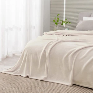 Fleece Blankets Queen Size Beige Throw Blankets for Bed, Luxury Plush Cozy Fuzzy - Picture 1 of 10