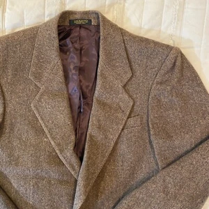 Vtg Roberto Vasalli Blazer Mens 38R Brown Herringbone Tweed Camel/Wool 2 Button - Picture 1 of 15