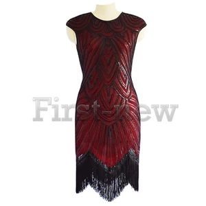 1920s Flapper Red Dress Vintage Gatsby Charleston Art Deco Sequin Fringe Dresses - Picture 1 of 5