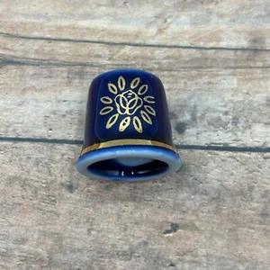Cobalt Blue Gold Painted Flower Trim Porcelain Thimble - Picture 1 of 12