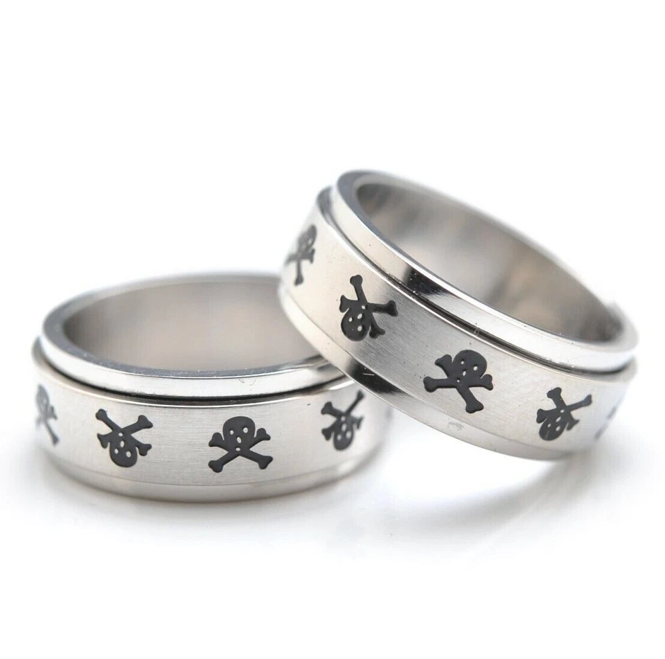 Anillo giratorio de acero inoxidable | Banda de calavera ajuste cómodo | Acero inoxidable 316L Foto 1 de 1