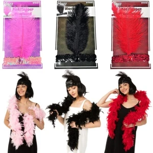 1920s Flapper Girl Costume Outfit Accessories Feather Boa Flapper Headband Lot - Picture 1 of 7