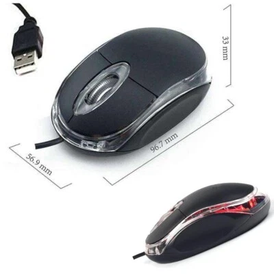 WIRED USB OPTICAL MOUSE FOR PC LAPTOP COMPUTER SCROLL WHEEL LED LIGHT BLACK MICE - Image 1 of 4