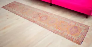 EXTRA LONG Runner Rug Hand Made Rug Runner Hallway Decor Oushak rug 3x14 ft appr - Picture 1 of 19