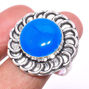Blue Chalcedony Gemstone 925 Sterling Silver Jewelry Ring Size 9