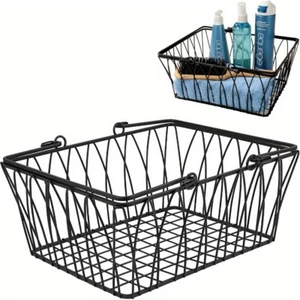 Medium Black Sturdy Farmhouse Pantry Wire Basket with Handle - Picture 1 of 7