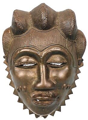 Arte Africano - Maschera Di Famiglia Baule IN Bronzo - Moneta Massive - 23,5 CMS • 506.87€