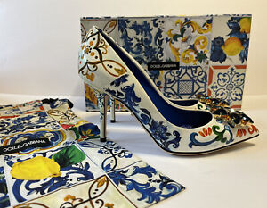 Dolce & Gabbana Majolica Baroque Crystal Toe Patent Multicolor Pump NIB $995 S37