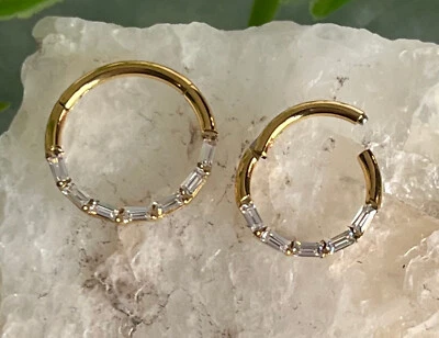 1pc Baguette Gem Hinged Segment Ring 16g Septum Clicker Helix Orbital Daith - Image 1 of 3