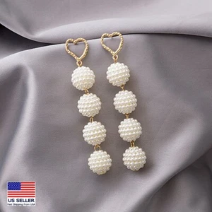 Women 925 Sterling Silver Earring Stud Creative Ball Love Heart Gold Long Tassel - Picture 1 of 7