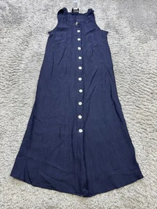 Talbots Dress Women 2 Petite Navy Blue Crinkle Button Front Sleeveless Maxi Vtg - Picture 1 of 8